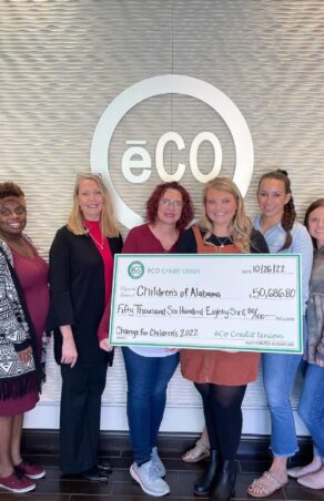 ēCO Credit Union employees present the check for Children’s of Alabama ēCO Credit Union raises over $50,000 for Children’s of Alabama