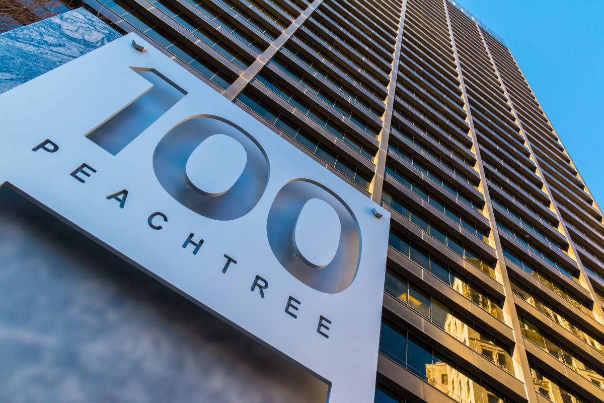 Georgia’s Own Credit Union sign to hit 100 Peachtree this weekend