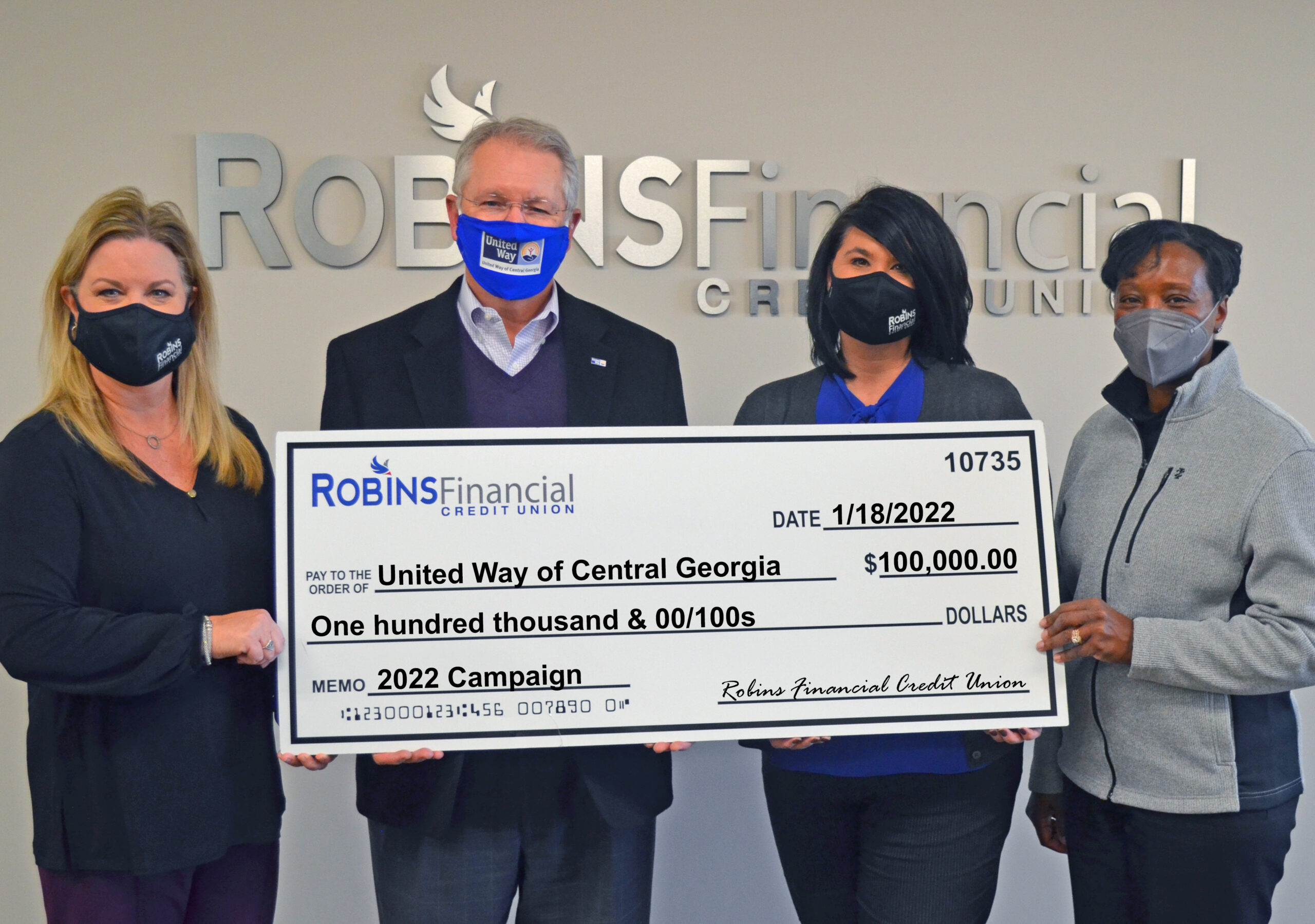 Robins Financial Credit Union Celebrates 100th Anniversary with  United Way of Central Georgia