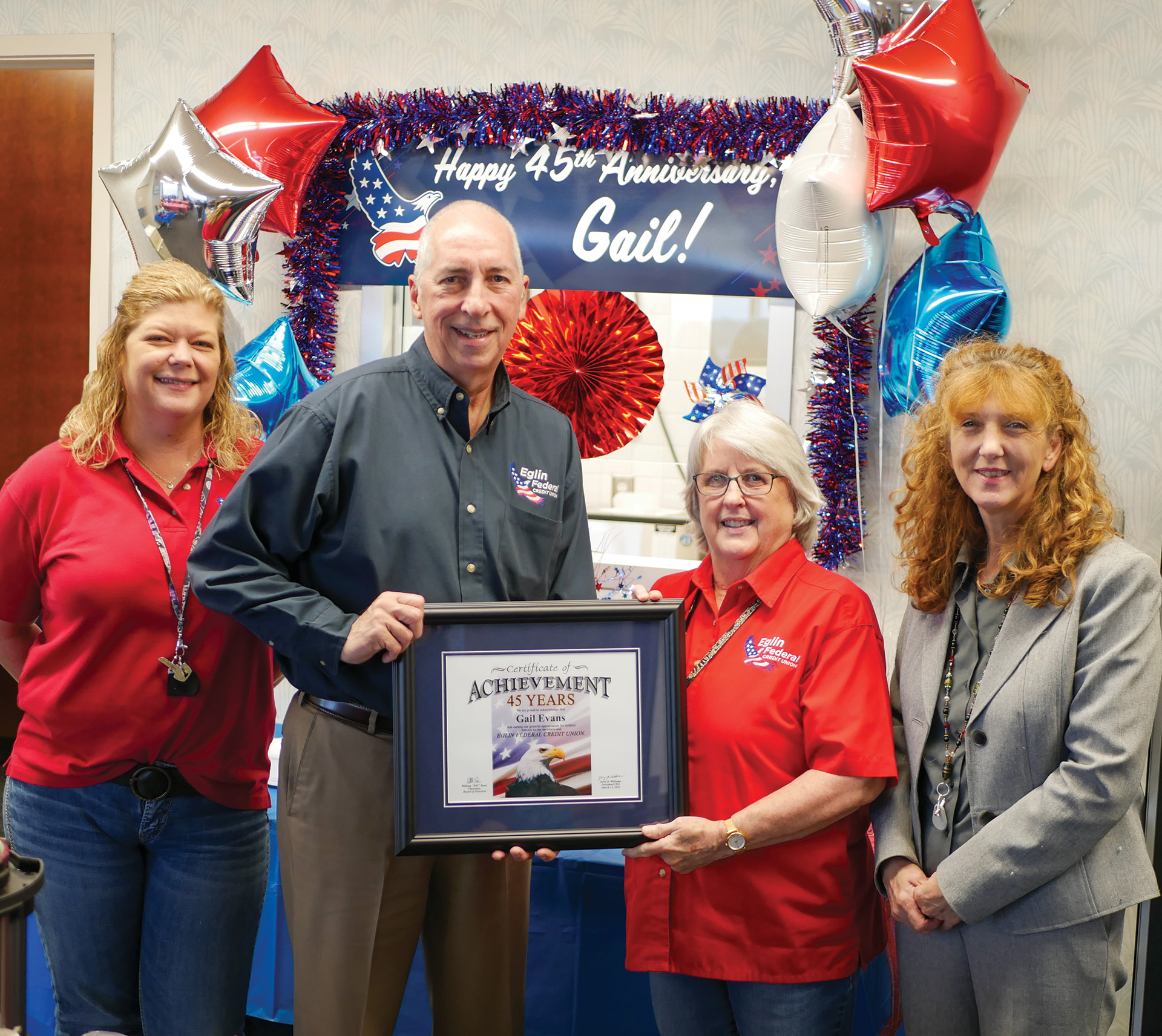 Eglin Federal Credit Union recognizes Mastercard Specialist Gail Evans for 45 years of service